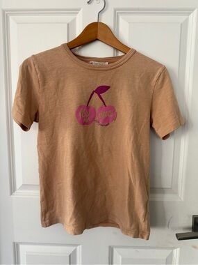 Bonpoint Peach Tee with Magenta Cherry Graphic 14y